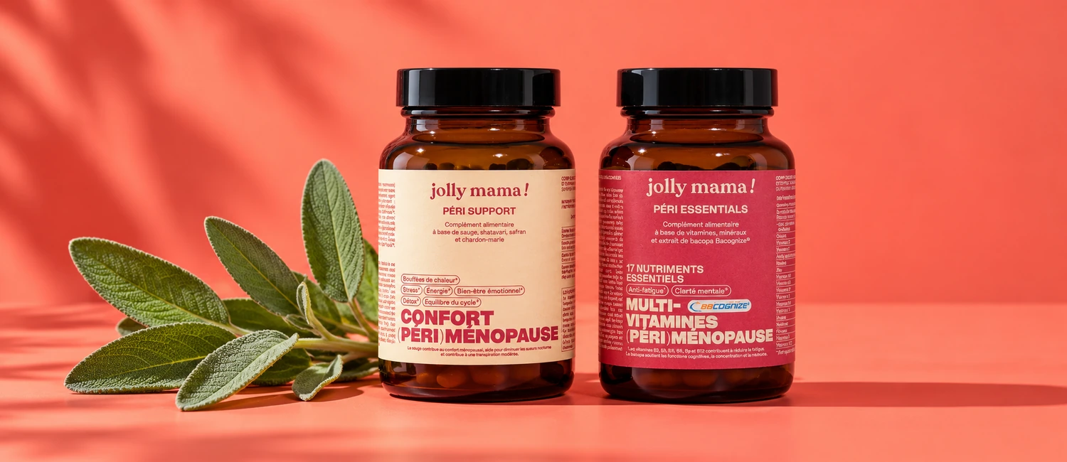 Pots Péri Support et Péri essentials de Jolly Mama et feuilles de sauge